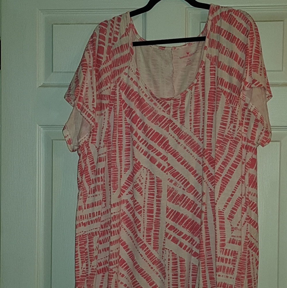 Peach and White Shark Bite Hem Summer Top